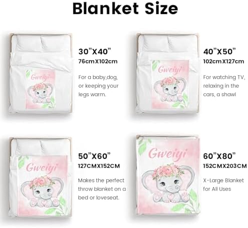Personalized Baby Elephant Blanket 30x40 Inches