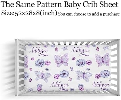 Personalized Baby Blanket for Girls - Flannel Butterfly Crib Decor