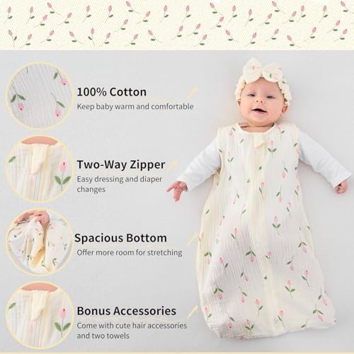 4 PCS Baby Girl Sleep Sack Set with Headband Burp Cloths
