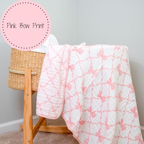 LollyBanks Pink Bow Muslin Blanket 47x47 6 Layers