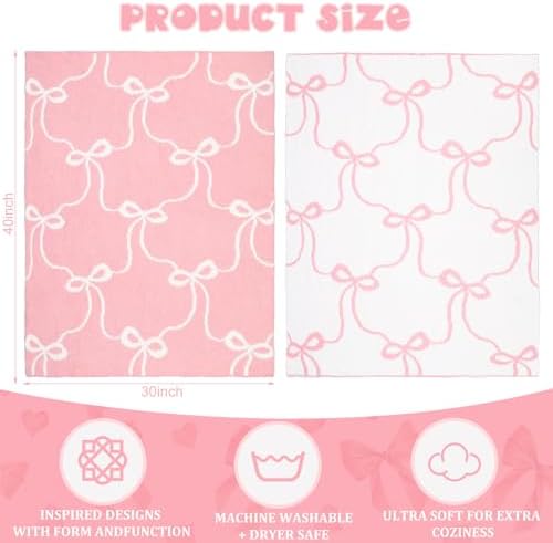 Pink Bow Blanket Fuzzythrow Cozy Throw for Bed Sofa