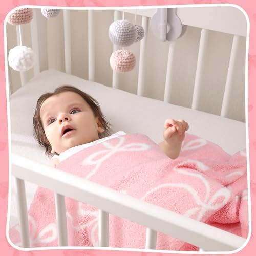 Pink Bow Blanket Fuzzythrow Cozy Throw for Bed Sofa