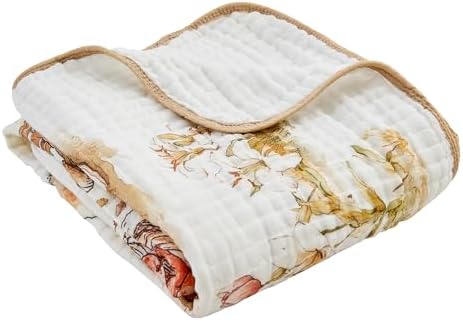 ROSE FEATHER 6-Layer Muslin Baby Blanket with Rabbit Print