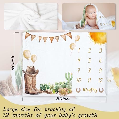 Western Milestone Blanket Baby Boy with Wooden Frame