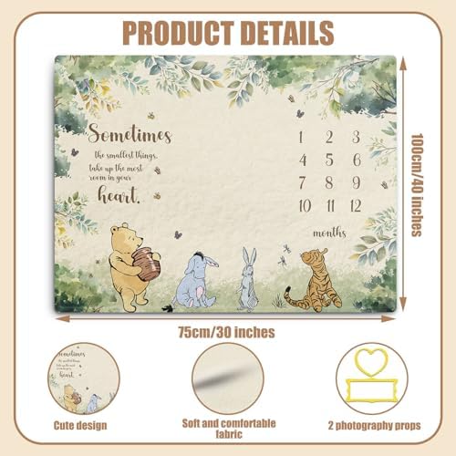 Winnie The Pooh Baby Milestone Blanket with 8pcs Cardstock