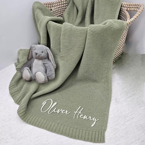 IZI POD Embroidered Baby Name Blanket Custom Knit Blanket for Newborn