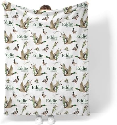 Personalized Baby Blanket with Name - Flannel Fleece Wild Ducks Design