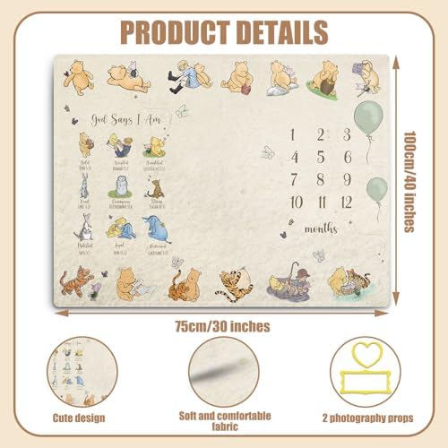 Winnie Baby Milestone Blanket with 16 Moments Cardstock