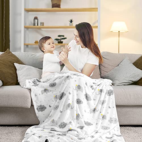 TILLYOU Toddler Flannel Blanket - 40x50 Inches Grey Cloud Elephant