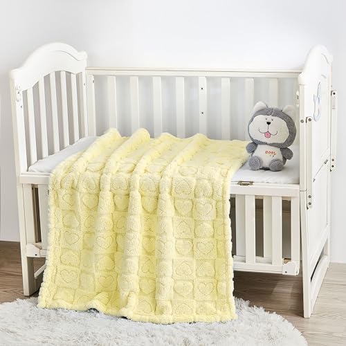 Yurhap Fleece Heart Checkered Baby Blanket 3040 Yellow