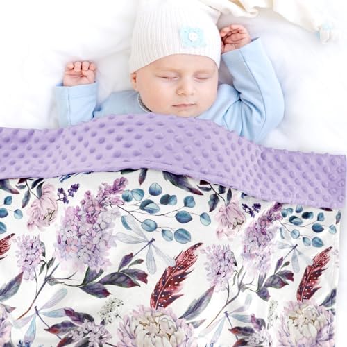 HNHUAMING Purple Floral Baby Blanket 30x40 Inch Double Layer