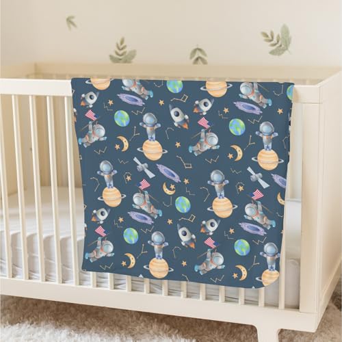 Soft Spaceman Baby Blanket with Dotted Backing