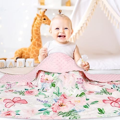 CARUILI Baby Blanket 30x40 Inches Minky Double Layer Pink Floral