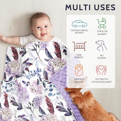HNHUAMING Purple Floral Baby Blanket 30x40 Inch Double Layer