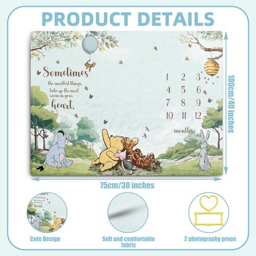 Winnie Milestone Blanket for Baby Boy Monthly Growth Gift with Photo Frames