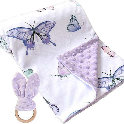 OWLOWLA Butterfly Minky Baby Blanket for Newborn and Toddler