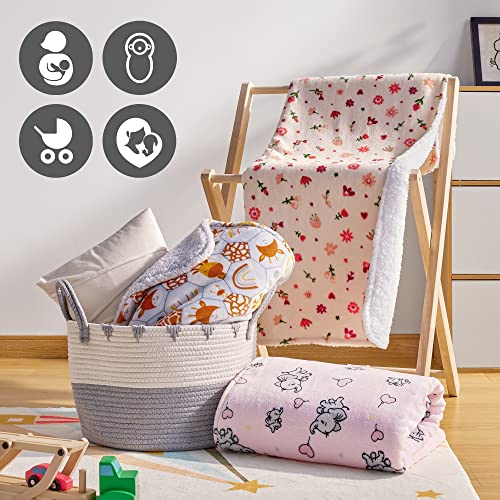 DaysU Reversible Flannel Sherpa Baby Blanket with Flower Print