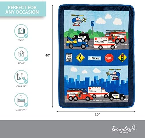 EVERYDAY KIDS Toddler Throw Blanket - Fire and Police Rescue Design