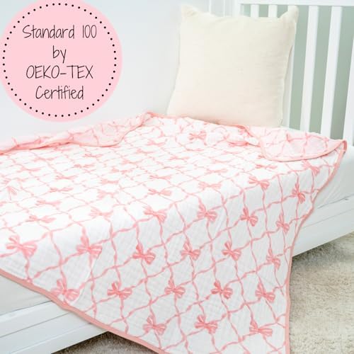 LollyBanks Pink Bow Muslin Blanket 47x47 6 Layers