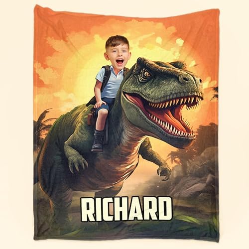 Personalized Photo Blanket with Dinosaur Design