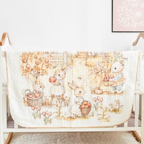 ROSE FEATHER 6-Layer Muslin Baby Blanket with Rabbit Print