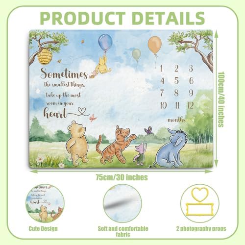 Winnie The Pooh Baby Milestone Blanket with Photo Frames