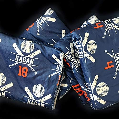 Nictimeid Baseball Blanket with Baby Name and Team Number Navy 30x40in