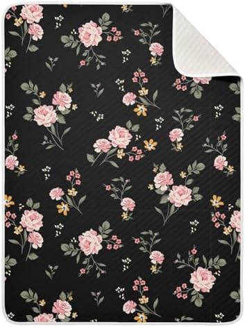Wfrish Baby Blanket Rose Floral Pink Minky 30x40 In