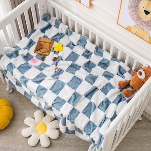 Yagle Mate Fleece Baby Blanket 3D Checkerboard Blue