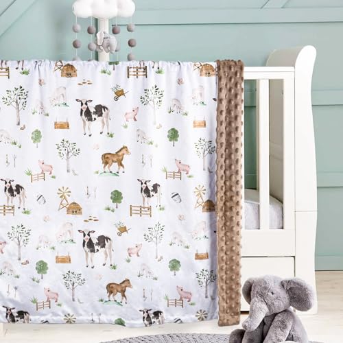 BOPRIO Baby Blanket with Farm Animals Design 30x40 Inch