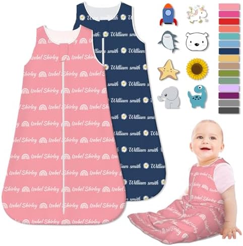 Personalized Baby Sleep Sack 0-24 Months Custom Name Icon Wearable Blanket