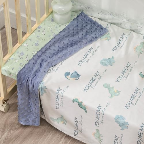 CIVARUA KIDS Dinosaur Baby Blanket for Boys - Blue Minky 30 x 40