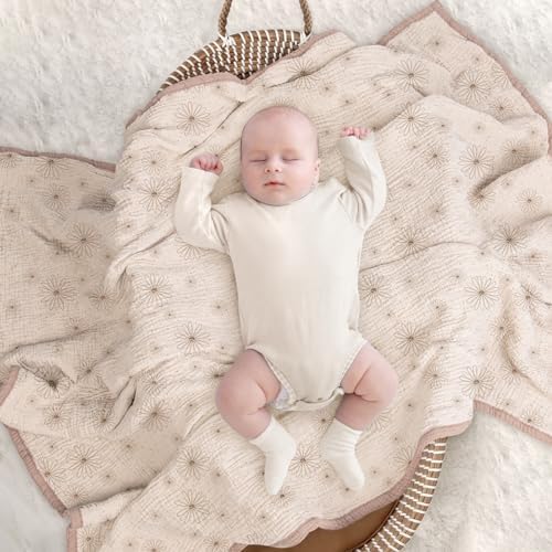 Lulu Moon Muslin Blanket Sand Daisy Print 47x47 Inches