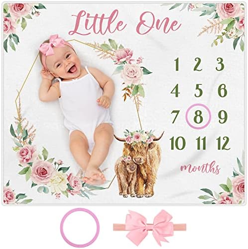 Mixweer 3 Pcs Baby Milestone Blanket with Bow Headband and Felt Circle