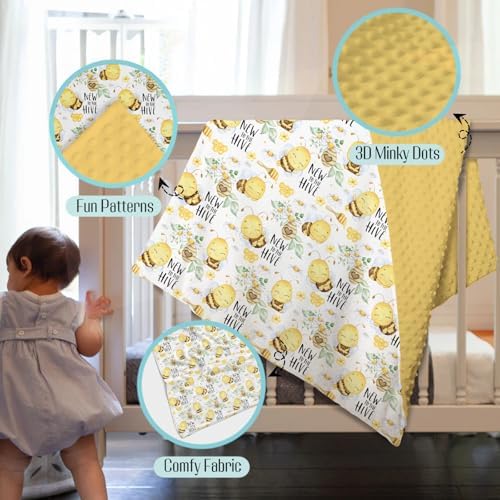 Mink Baby Blanket with Dotted Backing - Honey Bumble Bee Floral
