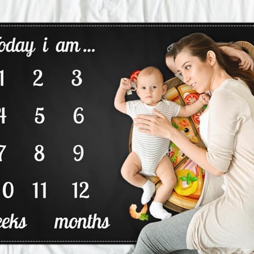 CSFOTO Funny Baby Milestone Blanket with Pizza Design