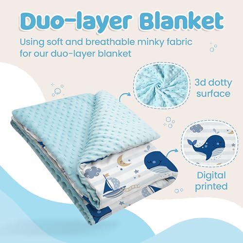 SANDJEST Whale Kid Blanket 30x40 - Soft Minky Blanket with Dotted Backing