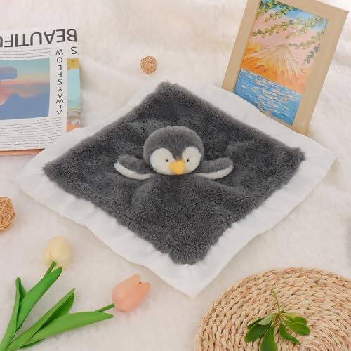 Apricot Lamb Gray Penguin Security Blanket 14 Inches