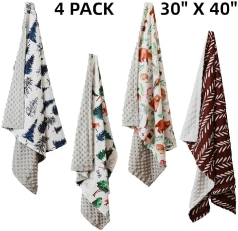 4 Pack Soft Woodland Baby Blankets for Newborn Toddlers