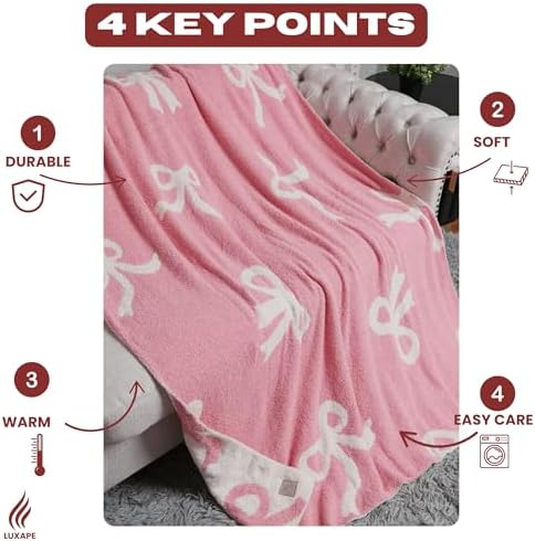 Luxape Bow Blanket Soft Reversible Throw for Baby
