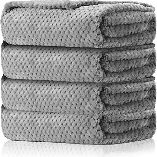 Reginary Fuzzy Waffle Flannel Blanket Set 4 Pack