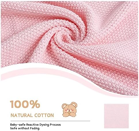 100 Cotton Baby Blanket Knit Soft Warm Light Pink 30x40 Inches