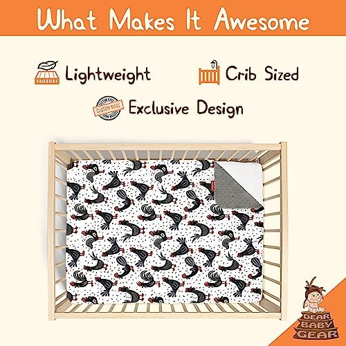 Dear Baby Gear Farm Deluxe Baby Blanket - Black and Red Chickens