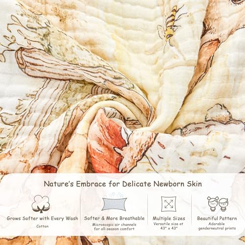 ROSE FEATHER 6-Layer Muslin Baby Blanket with Rabbit Print