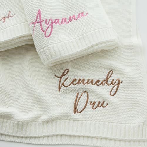 Custom Knit Baby Blanket with Embroidery - Personalized Name Blanket