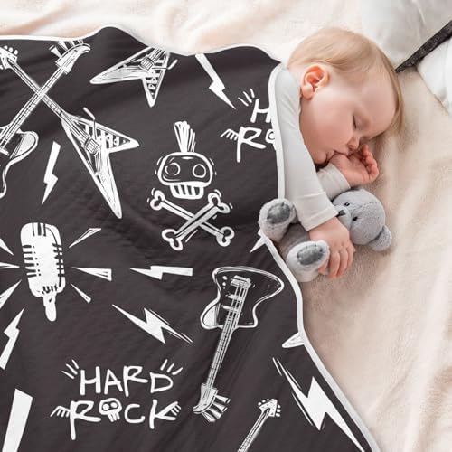 Pigsaly Rock Roll Lightnings Skull Baby Blanket 30x40in