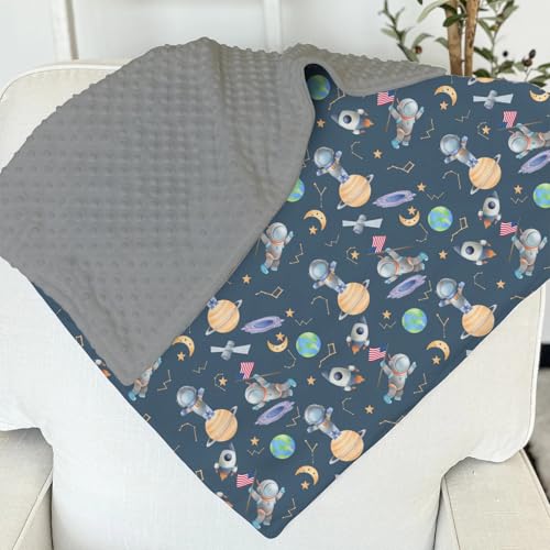 Soft Spaceman Baby Blanket with Dotted Backing