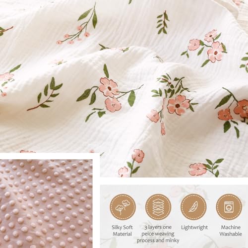 BOPRIO Pink Floral Muslin Baby Blanket 30x40