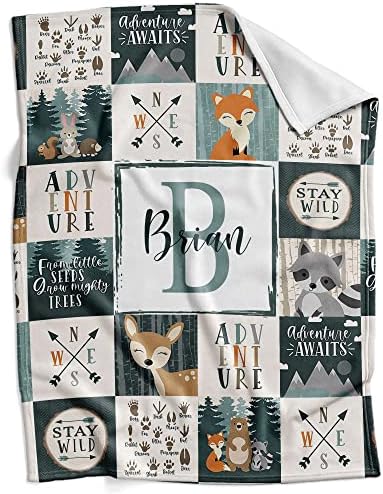 Personalized Woodland Baby Blanket for Boys with Name 1