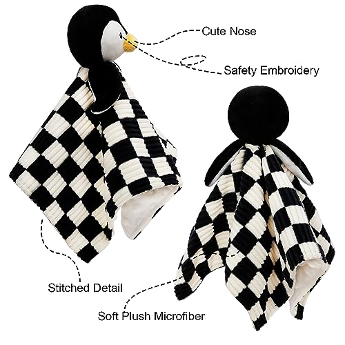 BEILIMU Baby Lovey Blanket Penguin 14 Inch Soft Checkerboard